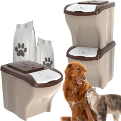 Set 3 Contenitore Poker Pet Beige 20L Caduno Portacrocchette per Cibo Animali