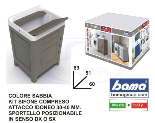 Mobiletto Lavatoio Artu' Tortora Cm.60X51X89H-8007633600029