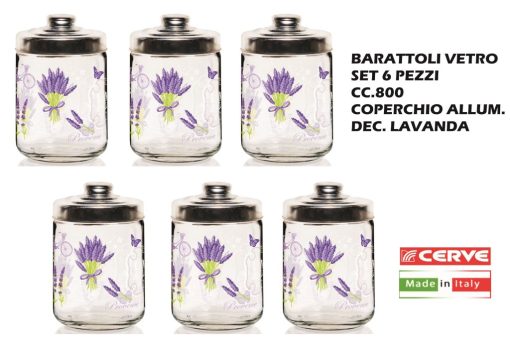 Barattolo Vetro Set 6 Pz. Cc.800 Dec. Lavanda-8001691940356