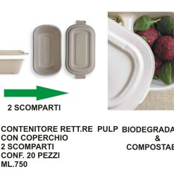 Contenitore Rett.Re C/Cop. Conf. 20 Pz. Ml.750 2 Scomparti Biodegradabile E Compostabile-8058450598464