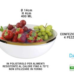 Insalatiera Small Bianca Cm.14 Conf. 4 Pz. Bordo Oro-5410508206401