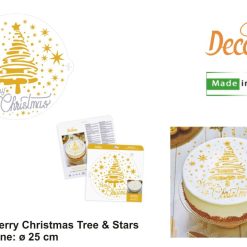 Stencil Merry Christmas Tree & Stars Cm.25-8024622070885