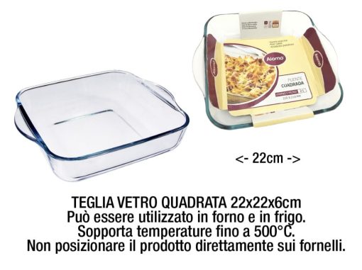 Teglia Vetro Quadra Cm.22X22X6H Alorno-8435123229946