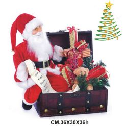Babbo Natale Nel Forziere Dei Regali Cm.36X30X36H Con Movimento E Luci-8034052589253