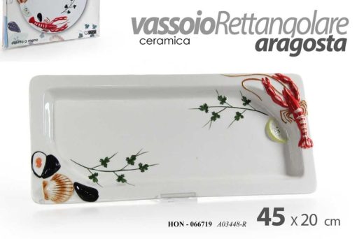 Vassoio Ceramica Rett.Re Cm.45X20 Dec. Aragosta-8025569066719