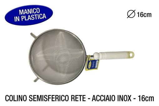 Colabrodo Semisferico Rete Inox Cm.16 Man. Plast. Gnali-8011126916009