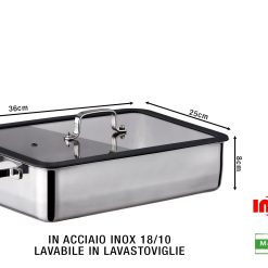 Teglia Inox 18/10 Con Cop. Vetro Cm.36X25X8H-8004740008878