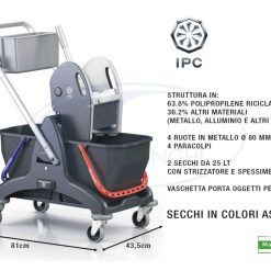 Carrello Industr. Doppio Secchio Lt.50 C/Vasch.-8033498129306