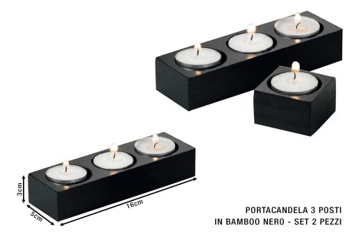 Portacandela Bamboo Set 2 Pz. 3 Posti Nero Cm.16X5X3H-8024112130037