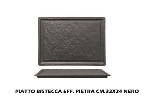 Piatto Bistecca Eff. Pietra Cm.33X24 Nero-1608267008624