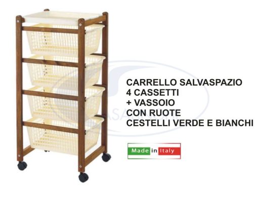 Carrello Salvaspazio Legno Faggio Noce Cass. B.Co--8058450701529