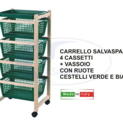 Carrello Salvaspazio Legno Faggio Naturale Cass. Bianchi E Verde-8033971729221