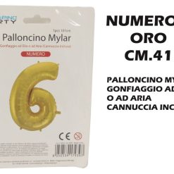 Palloncino Mylar Cm.41 Numero 6 Oro-8050539179090
