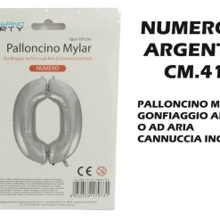 Palloncino Mylar Cm.41 Numero 0 Argento-8050539179137