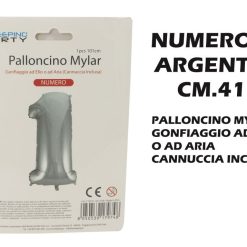 Palloncino Mylar Cm.41 Numero 1 Argento-8050539179144