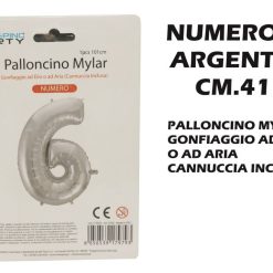 Palloncino Mylar Cm.41 Numero 6 Argento-8050539179199
