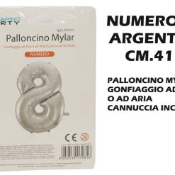 Palloncino Mylar Cm.41 Numero 8 Argento-8050539179212