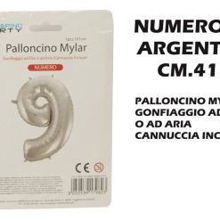 Palloncino Mylar Cm.41 Numero 9 Argento-8050539179229