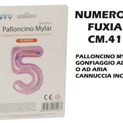 Palloncino Mylar Cm.41 Numero 5 Fuxia-8050539179281
