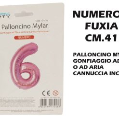 Palloncino Mylar Cm.41 Numero 6 Fuxia-8050539179298