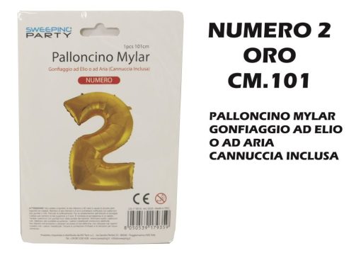 Palloncino Mylar Cm.101 Numero 2 Oro-8050539179359