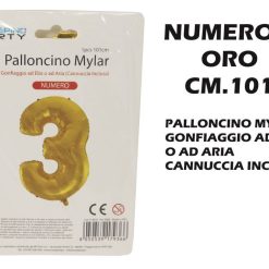 Palloncino Mylar Cm.101 Numero 3 Oro-8050539179366