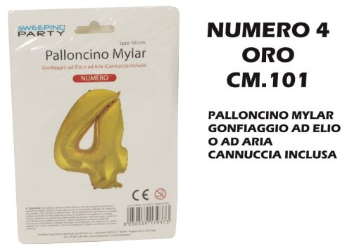 Palloncino Mylar Cm.101 Numero 4 Oro-8050539179373