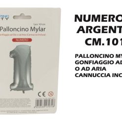 Palloncino Mylar Cm.101 Numero 1 Argento-8050539179748