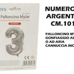 Palloncino Mylar Cm.101 Numero 3 Argento-8050539179762