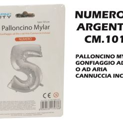 Palloncino Mylar Cm.101 Numero 5 Argento-8050539179786