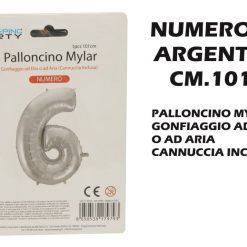 Palloncino Mylar Cm.101 Numero 6 Argento-8050539179793