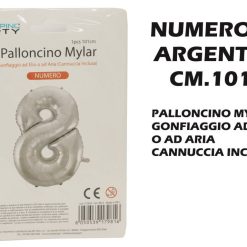 Palloncino Mylar Cm.101 Numero 8 Argento-8050539179816