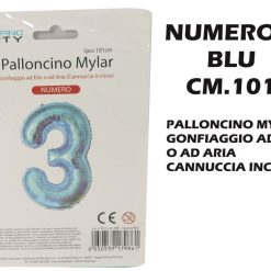 Palloncino Mylar Cm.101 Numero 3 Blu-8050539179861
