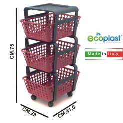 CARRELLO PORTAFRUTTA MODULA 3 PIANI ROSSO VENEZIANO CM.29X42X75h