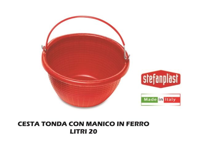 Cesta Tonda Lt.20 Con Manico Ferro Rosso-8003507403000