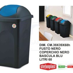 Pattumiera Basculante Lt.60 Nero/Cop. Blu Capri-8003507702042