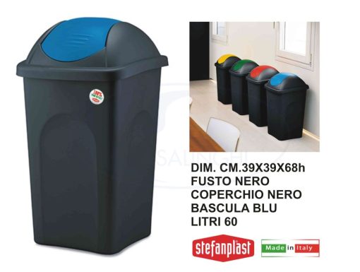 Pattumiera Basculante Lt.60 Nero/Cop. Blu Capri-8003507702042