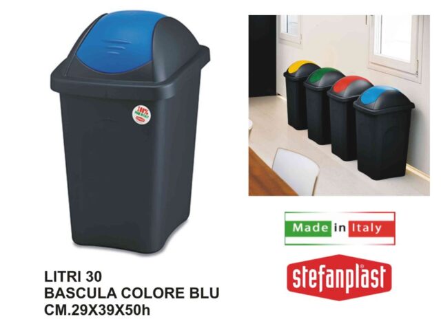 Pattumiera Basculante Lt.30 Nero/Cop. Blu Capri Stefanplast-8003507702127