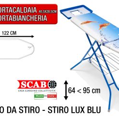 TAVOLO DA STIRO CON PORTABIANCHERIA STIRO LUX BLU