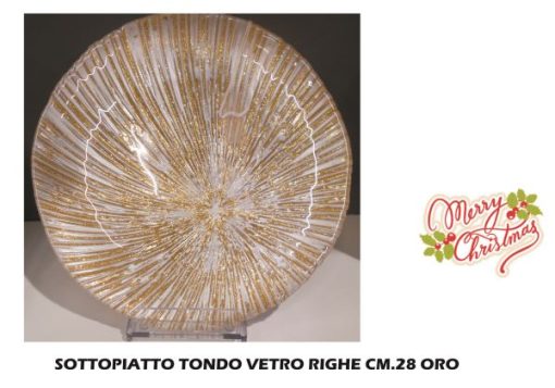 Piatto Vetro Righe Cm.28 Oro-8034052423939