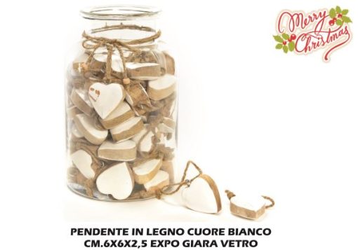 Pendente In Legno Cuore Bianco Cm.6X6X2