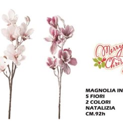 Stelo Fiore Magnolia Innevato 5 Fiori Cm.92-8021785644045