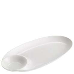 Piatto con Salsiera in Melamina Bianco 33x17.5x3.2 cm, Elegante Resistente Leggero, Perfetto per Buffet Catering Eventi Uso Quotidiano, Facile da Pulire, Anti Urto