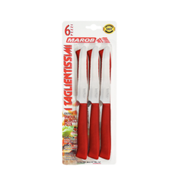 Set 6 Coltelli da Tavola Marietti Lama 11cm Acciaio Inox Manico Rosso Ergonomico