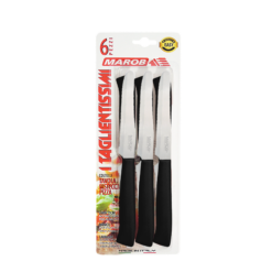 Set 6 Coltelli da Tavola Marietti Lama 11cm Acciaio Inox Manico Nero Ergonomico