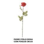 Fiore Stelo Rosa Con Foglie Cm.65-8034052416931