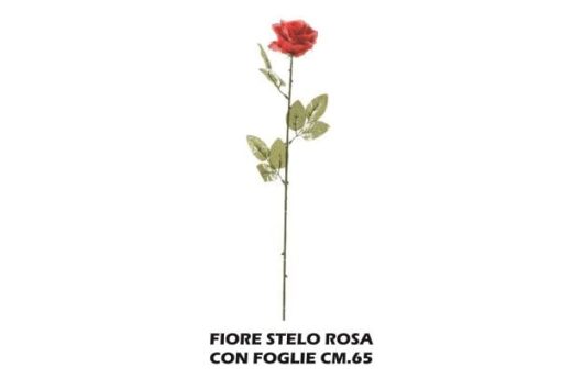 Fiore Stelo Rosa Con Foglie Cm.65-8034052416931