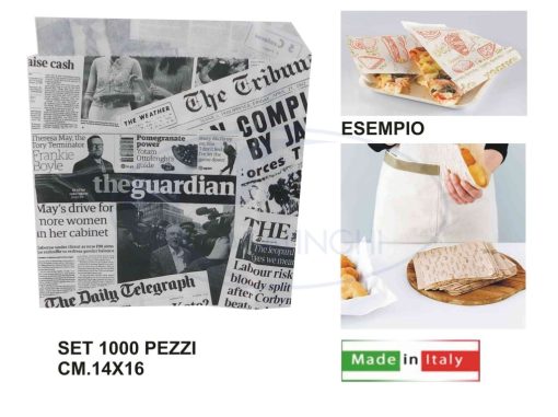 Prendi Snack News Paper Set 1000 Pz. Cm.14X16 Poli-8019981972499