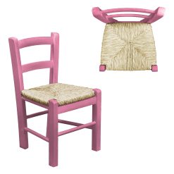 GIAQUINTO SEDIOLINA BAMBINO IN LEGNO, SEDUTA PAGLIA, METODO MONTESSORI, COLORE ROSA
