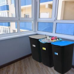 Set Pattumiere Riciclo con Coperchio Raccolta Differenziata Carta Vetro Plastica Indifferenziata 50 Litri, 15 Sacchetti Colorati, con Paletta e Appendiscope Colori Assortiti - immagine 5